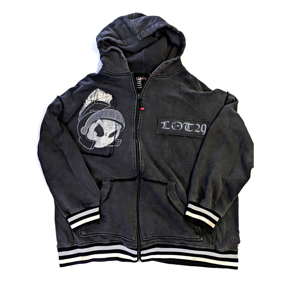 Lot29 Luxe Marvin the Martian Zip Up Hoodie Black XL Looney Tunes Y2K Vintage
